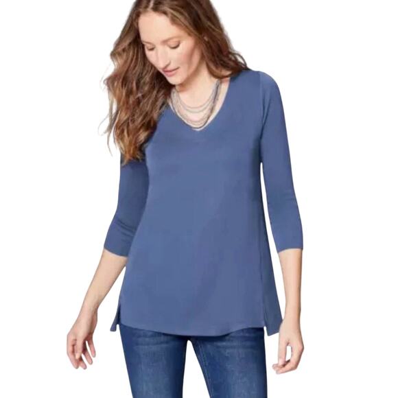 J. Jill Tops - J. Jill Pima Cotton 3/4 Sleeve V-Neck Tunic Shirt Baby Blue Size Medium